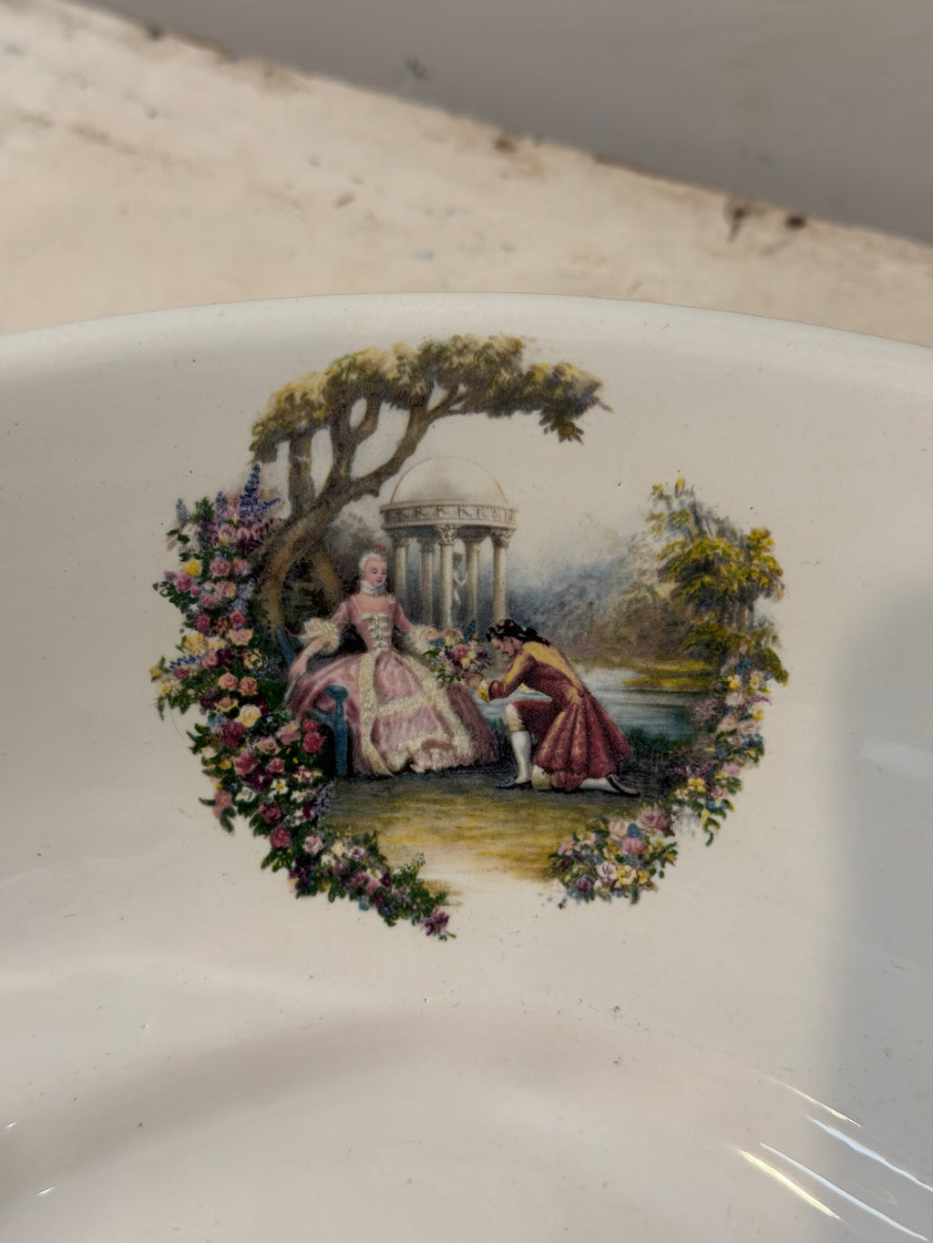 Vintage Porcelain Wash Basin With Victorian Scenes