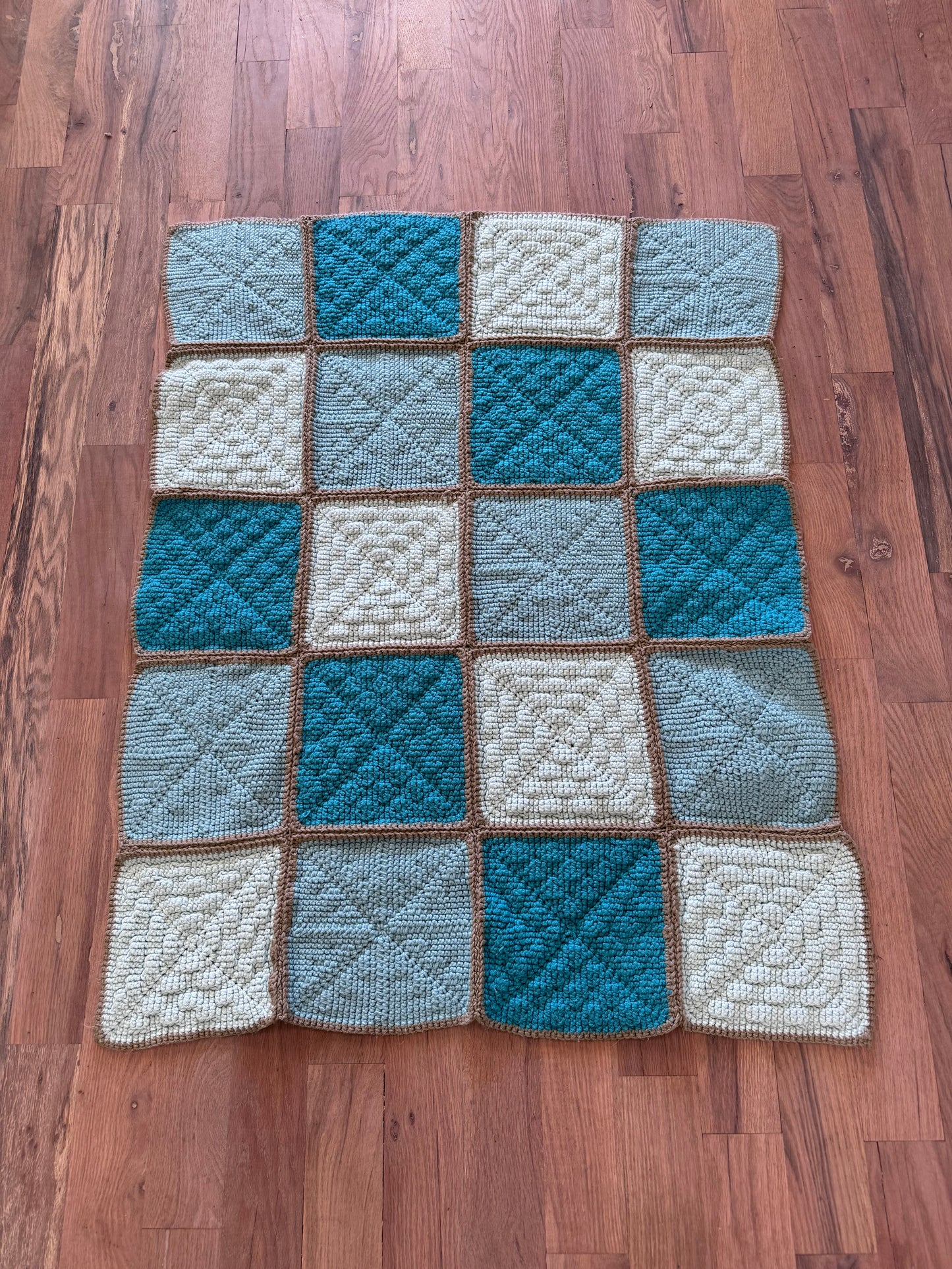 Gray and Teal Squares Afghan - Lap Afghan