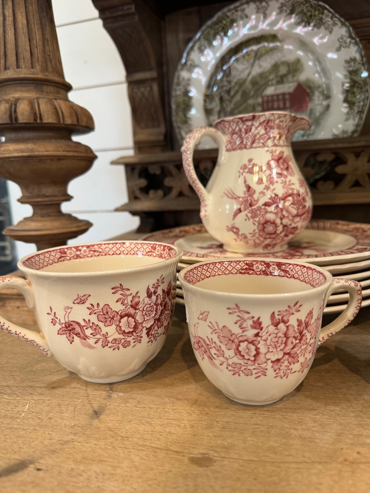 Vintage Mason's Ironstone Stratford Pink Dishes (red) - made in England sold individually