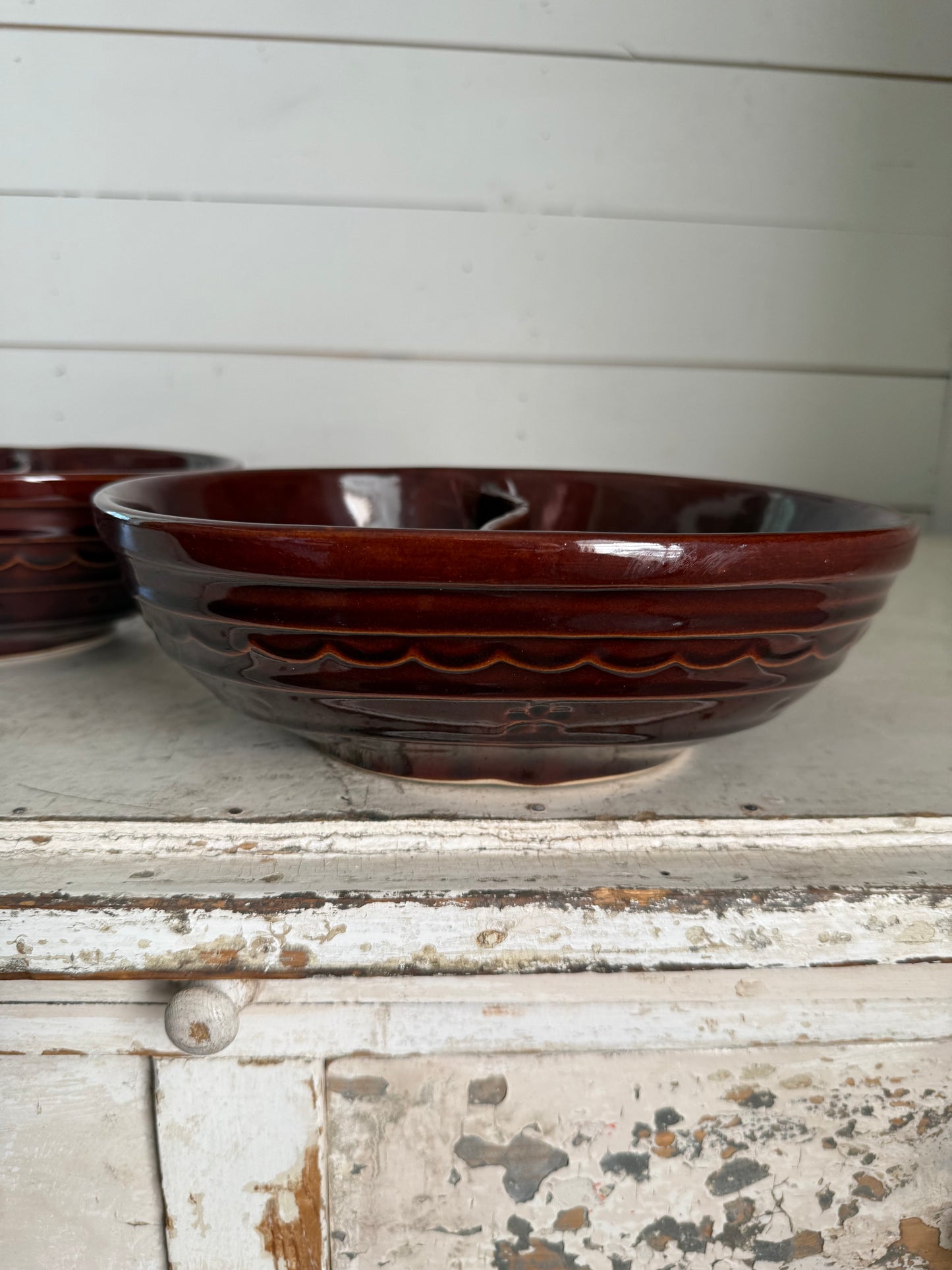 Vintage Marcrest | Ovenproof | Stoneware Oval Divided Brown Glazed Baker Dish