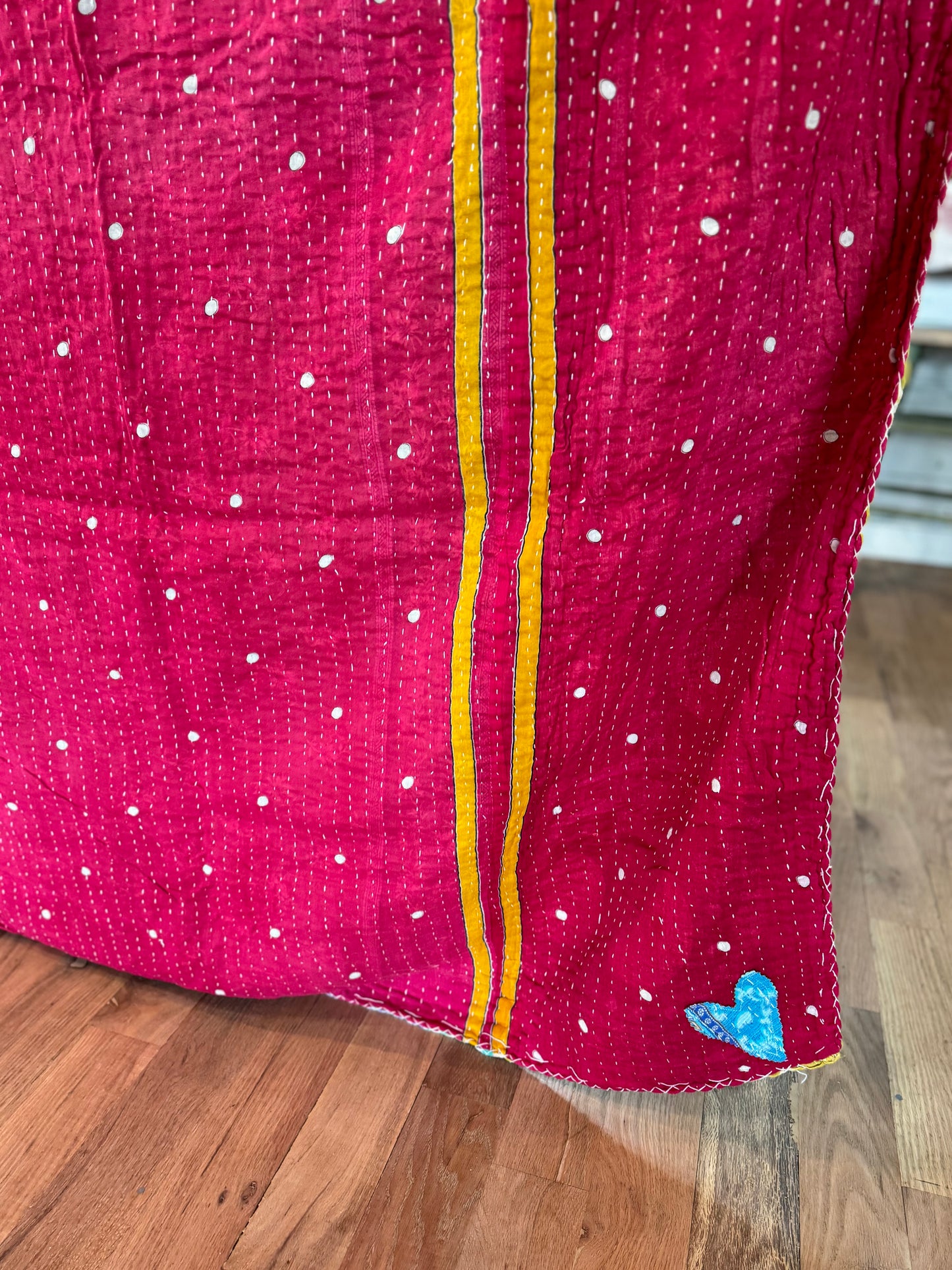 Vintage Kantha Fabric Quilt 4 - Handstitched - Quilt F 80x52” est