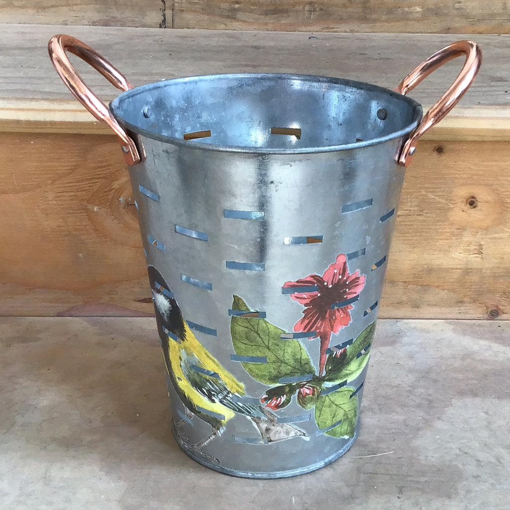 Aged Metal Bucket w/transfer