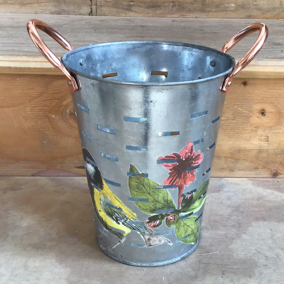 Aged Metal Bucket w/transfer