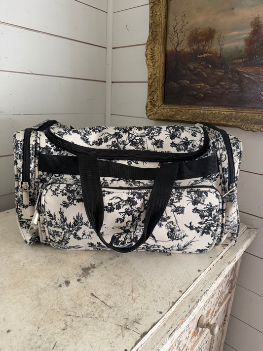 Black-and-white toile  duffel bag