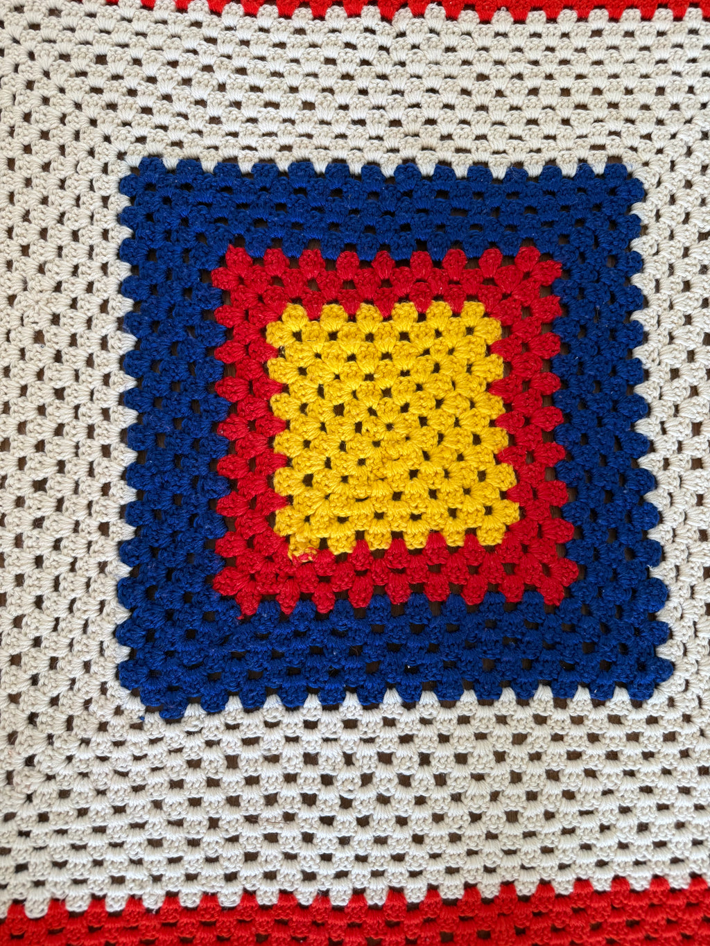 Small Square, Red, White, Yellow, Blue Afghan