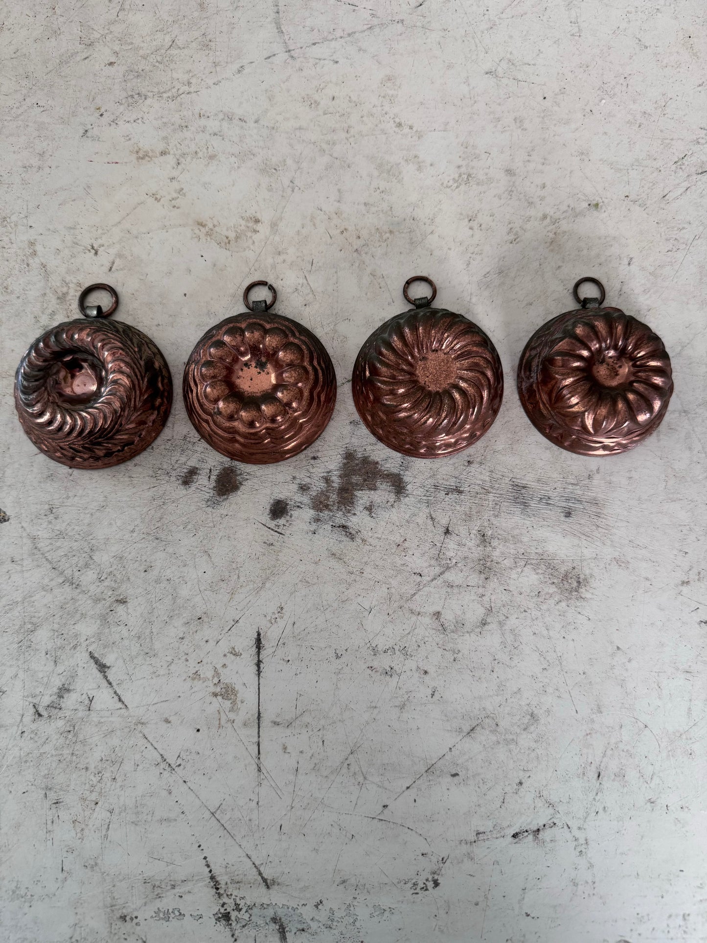 Miniature Copper Candy Moulds Swiss Made Birth-Gramm - sold as set