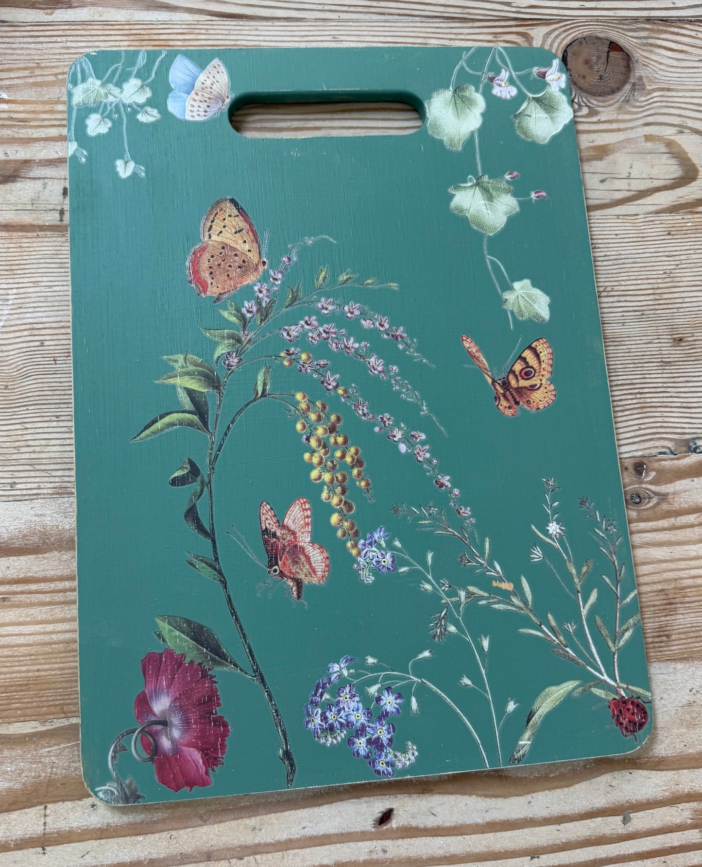 Hand Painted Green Cutting Board for Decor