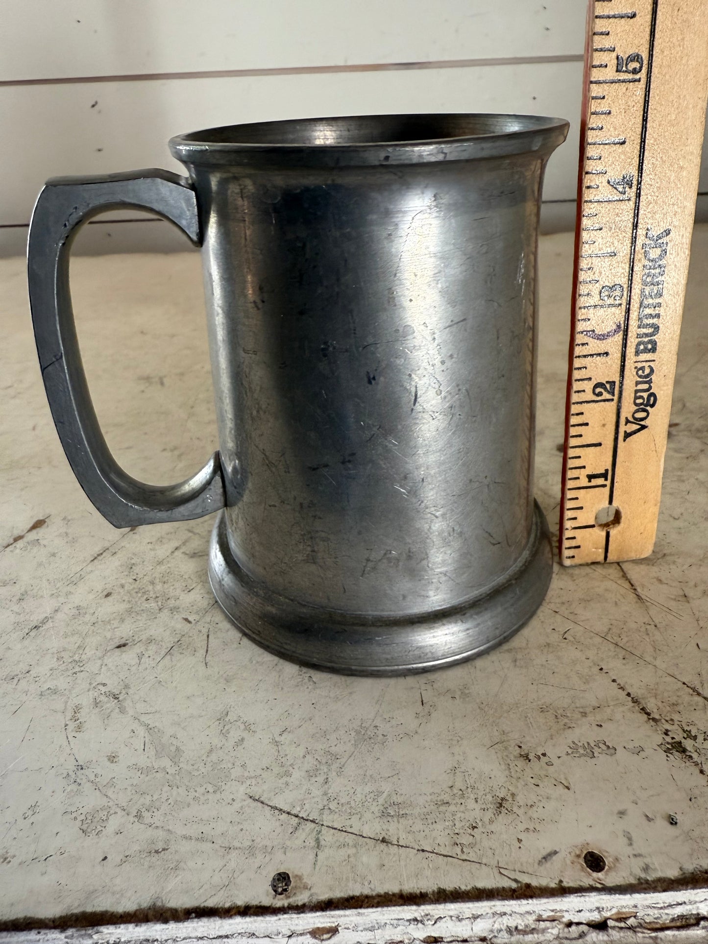 Hand Monogramed B Pewter Tankard pint with see through bottom