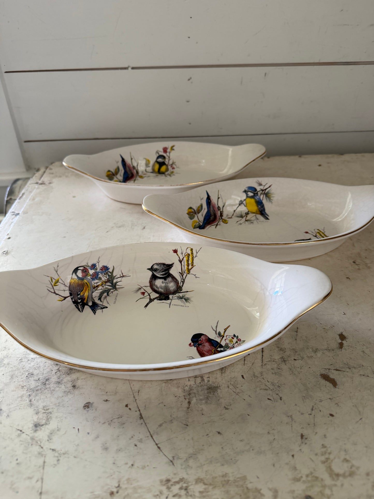 AU GRATIN DISH 265 Birds Tit Gold Trim sold individually