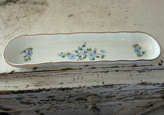 Hand Made Aristocrat Bone China England Nut or Mint Tray, Blue Flowers