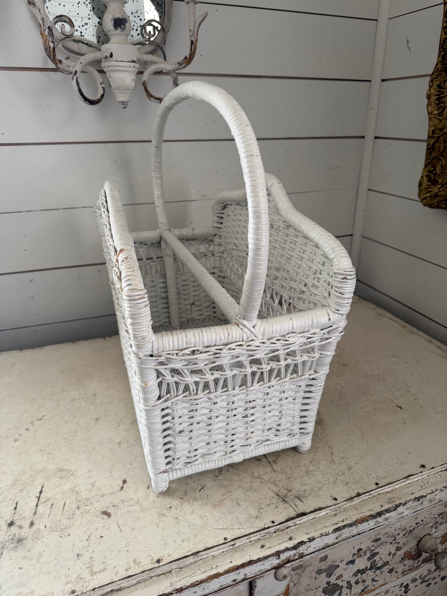 White Painted Whicker Magazine Rack