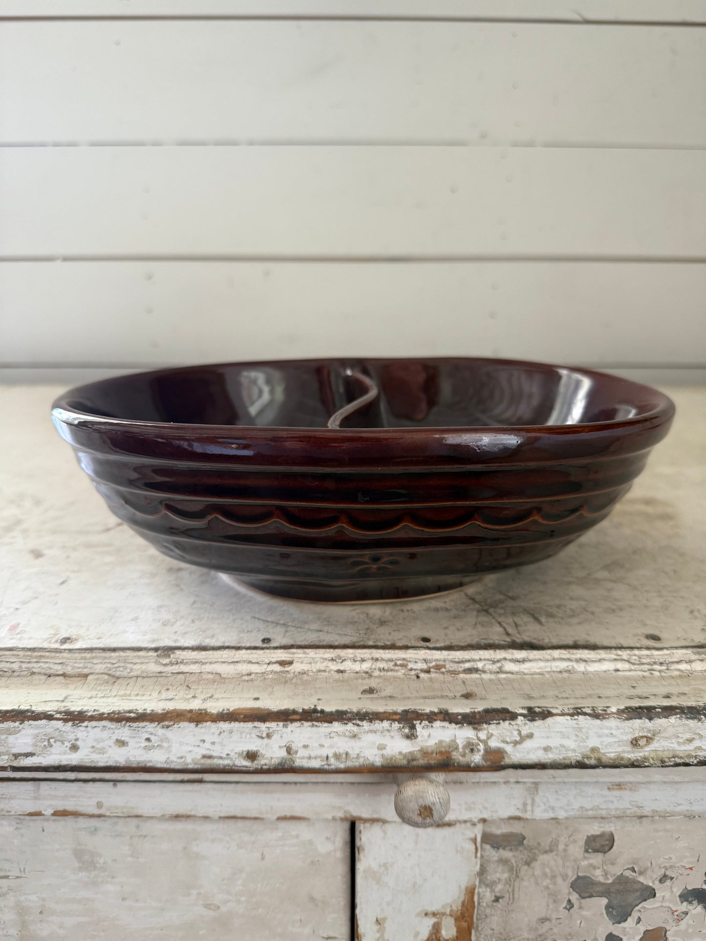 Vintage MARCREST Stoneware Daisy Dot Divided Serving Bowl Sectional Dish