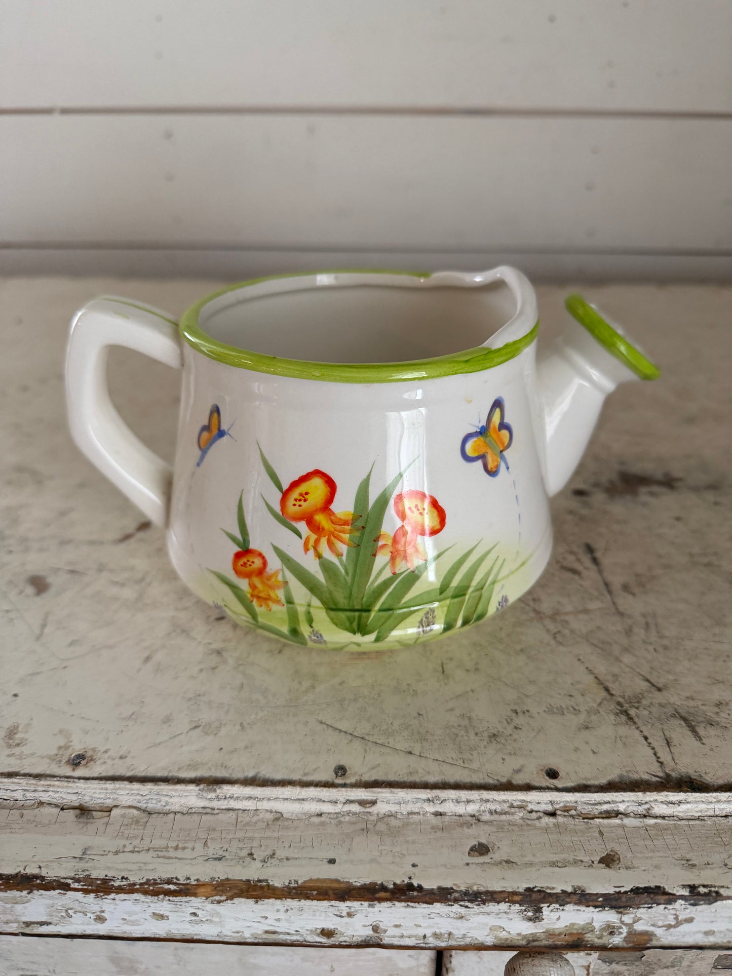 Porcelain Flower and butterfly Print watering can