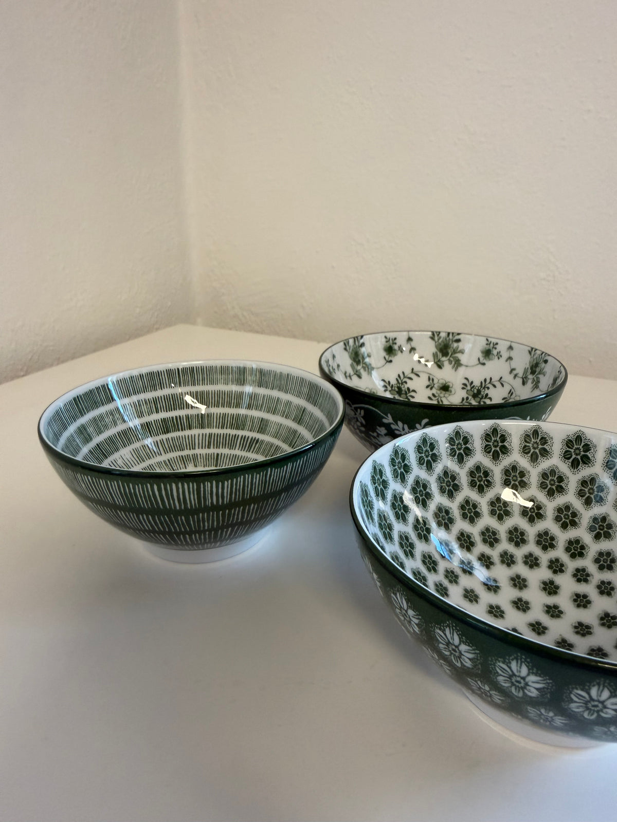 Set of green and white bowls and plates ikea