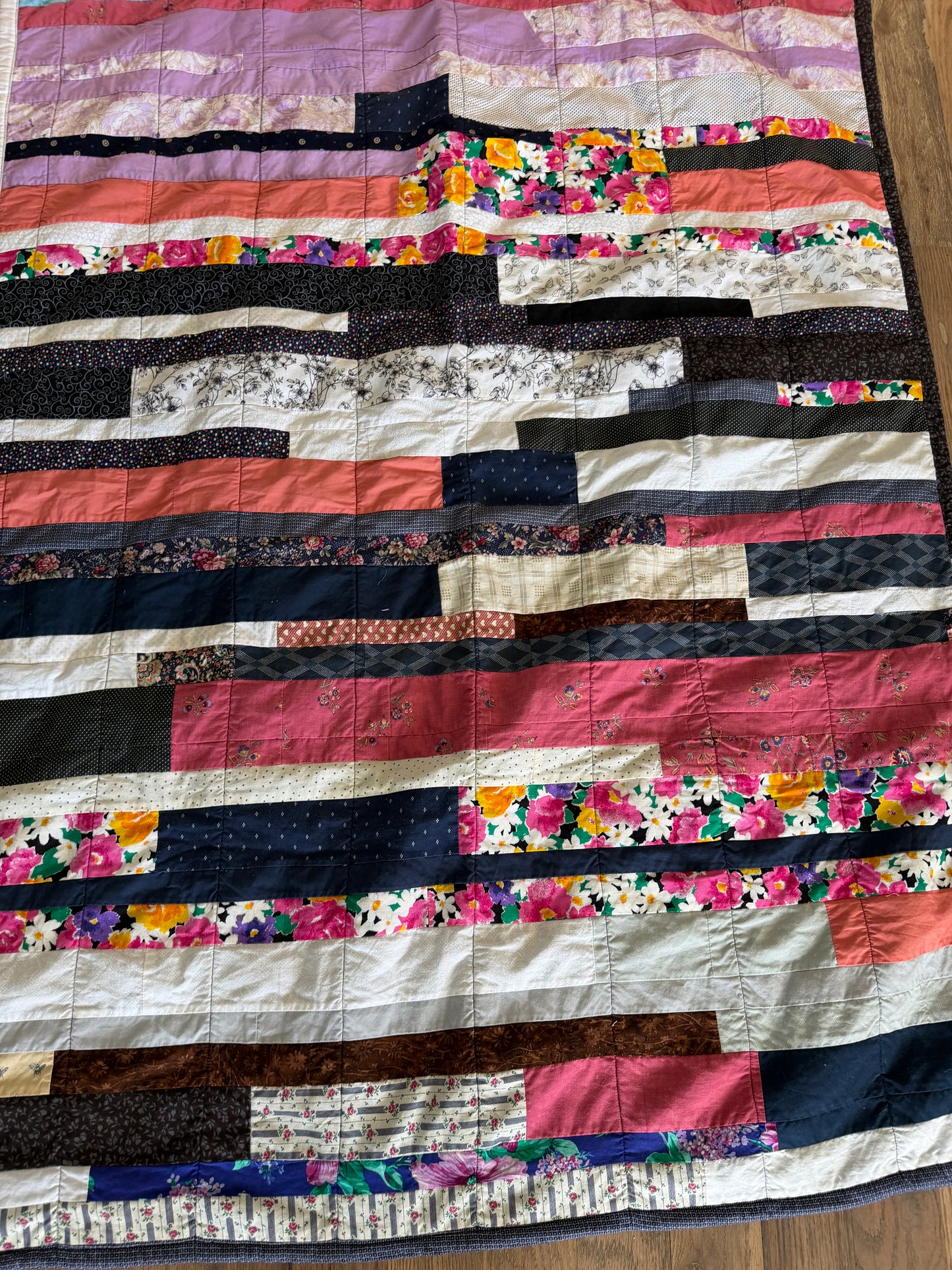 Lap Size Patchwork Quilt - Jelly Roll Race Style hand pieced