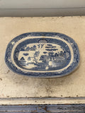 19th century English stone ware Blue Willow Platter 14” - has crack