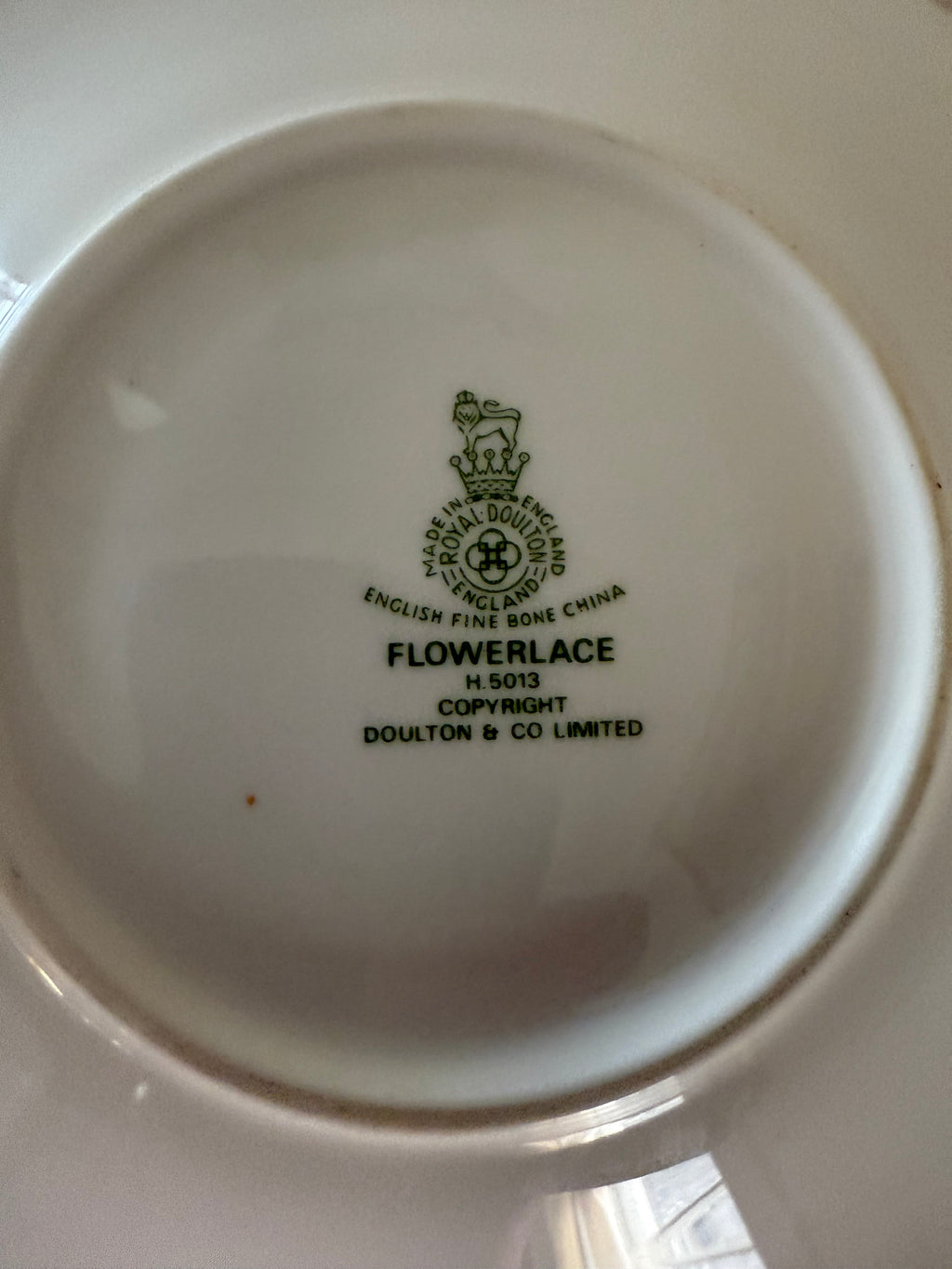 Royal Doulton flower, lace, teacup with live succulent