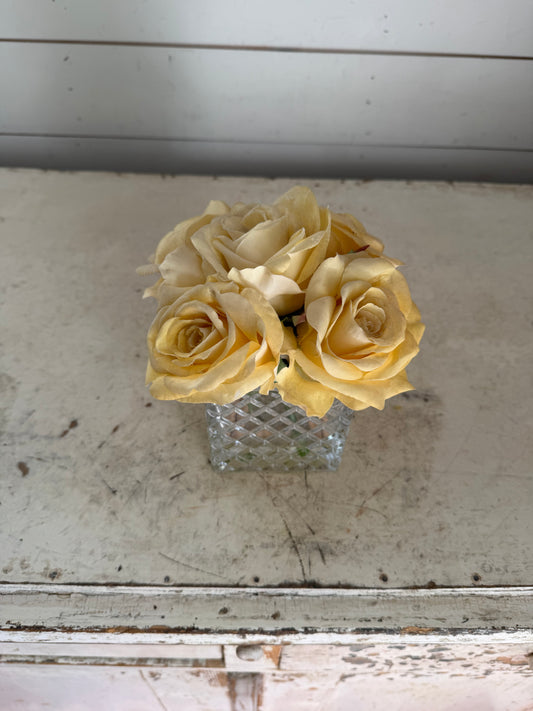 Artificial Rose pressed glass vase