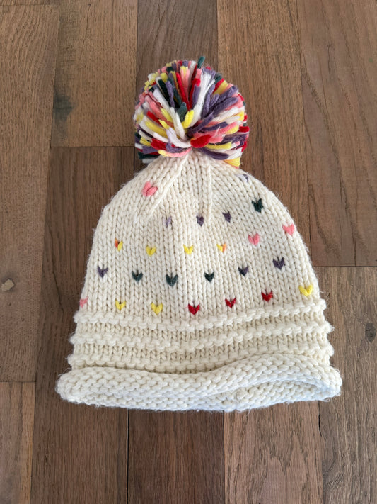 Cream rainbow hearts beanie