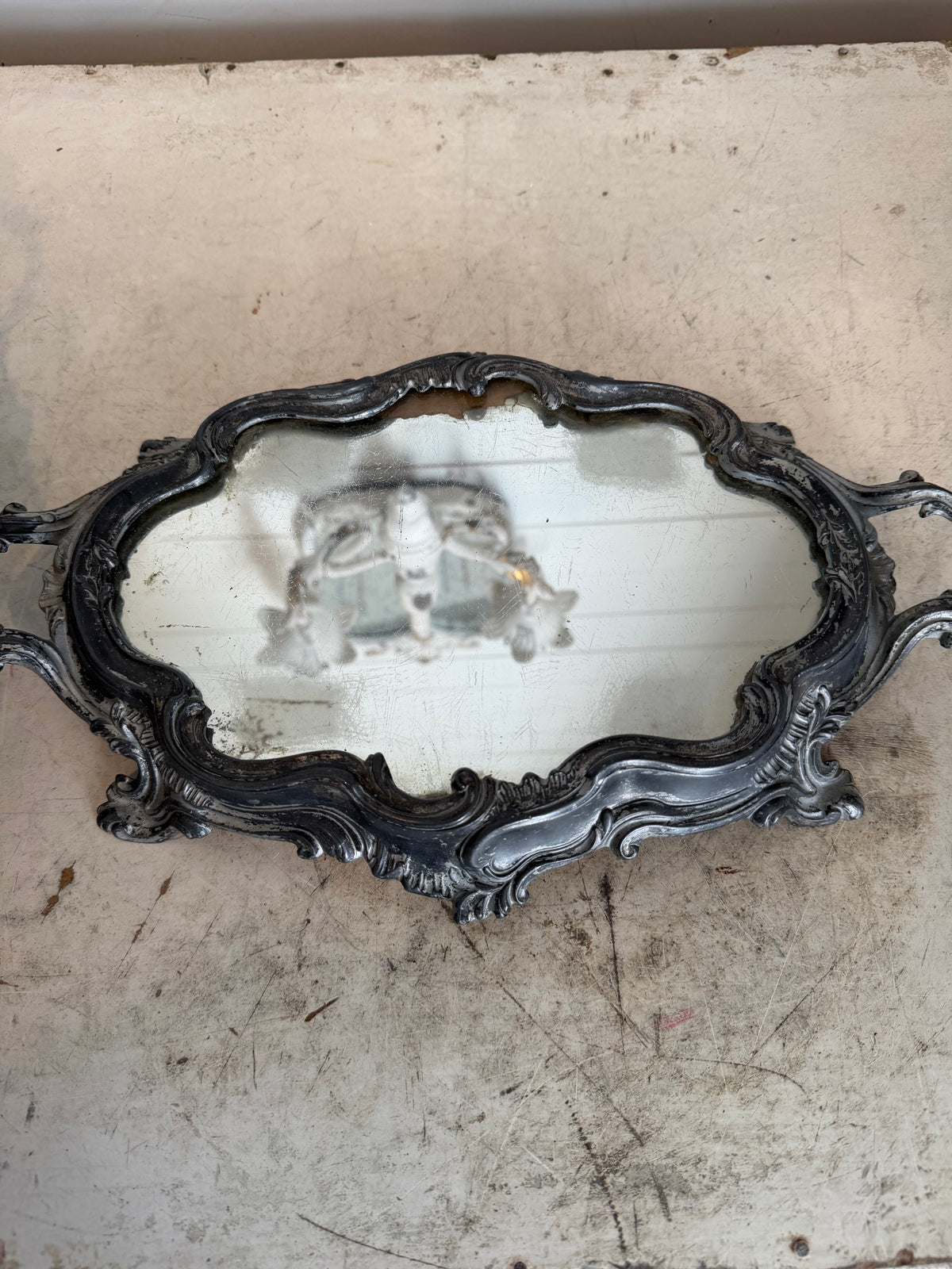 antique French jardiniere, decorative centerpiece or planter, with a mirrored stand