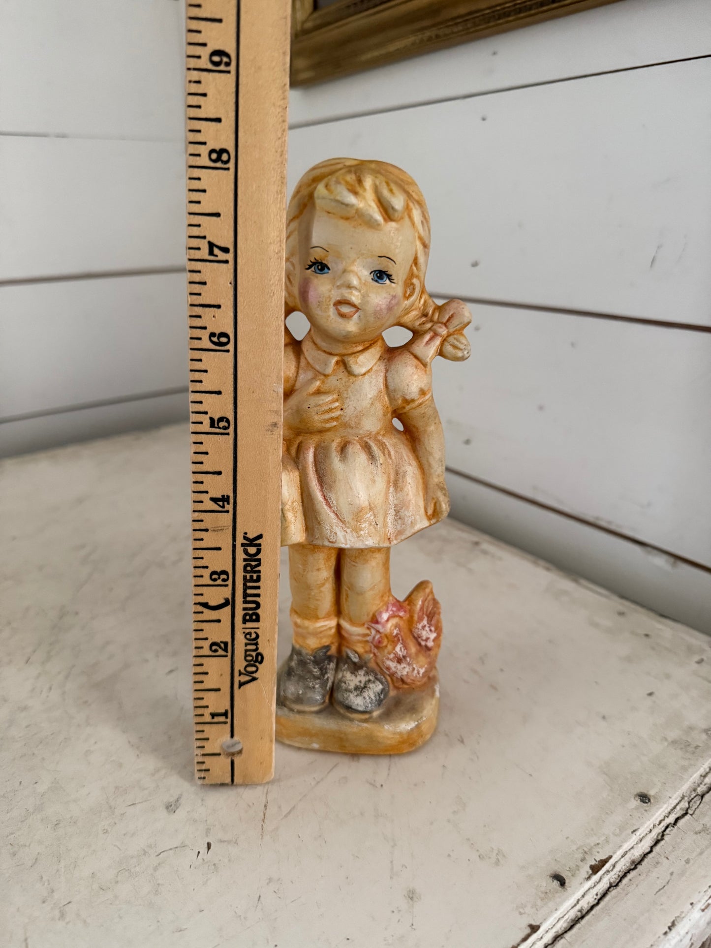 Vintage Girl with milk jug and chicken figurine