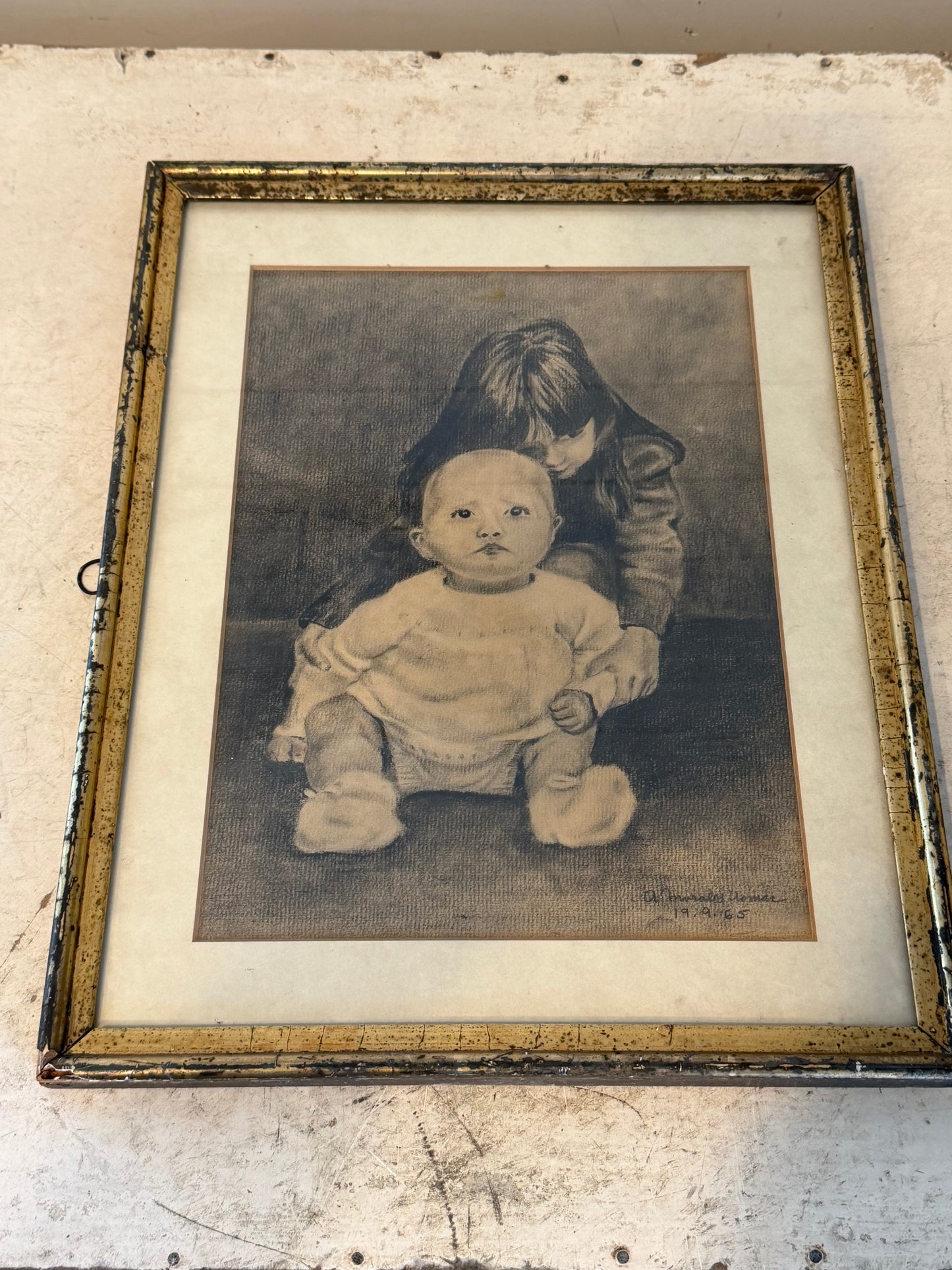 Vintage Sketch of Girl With Baby