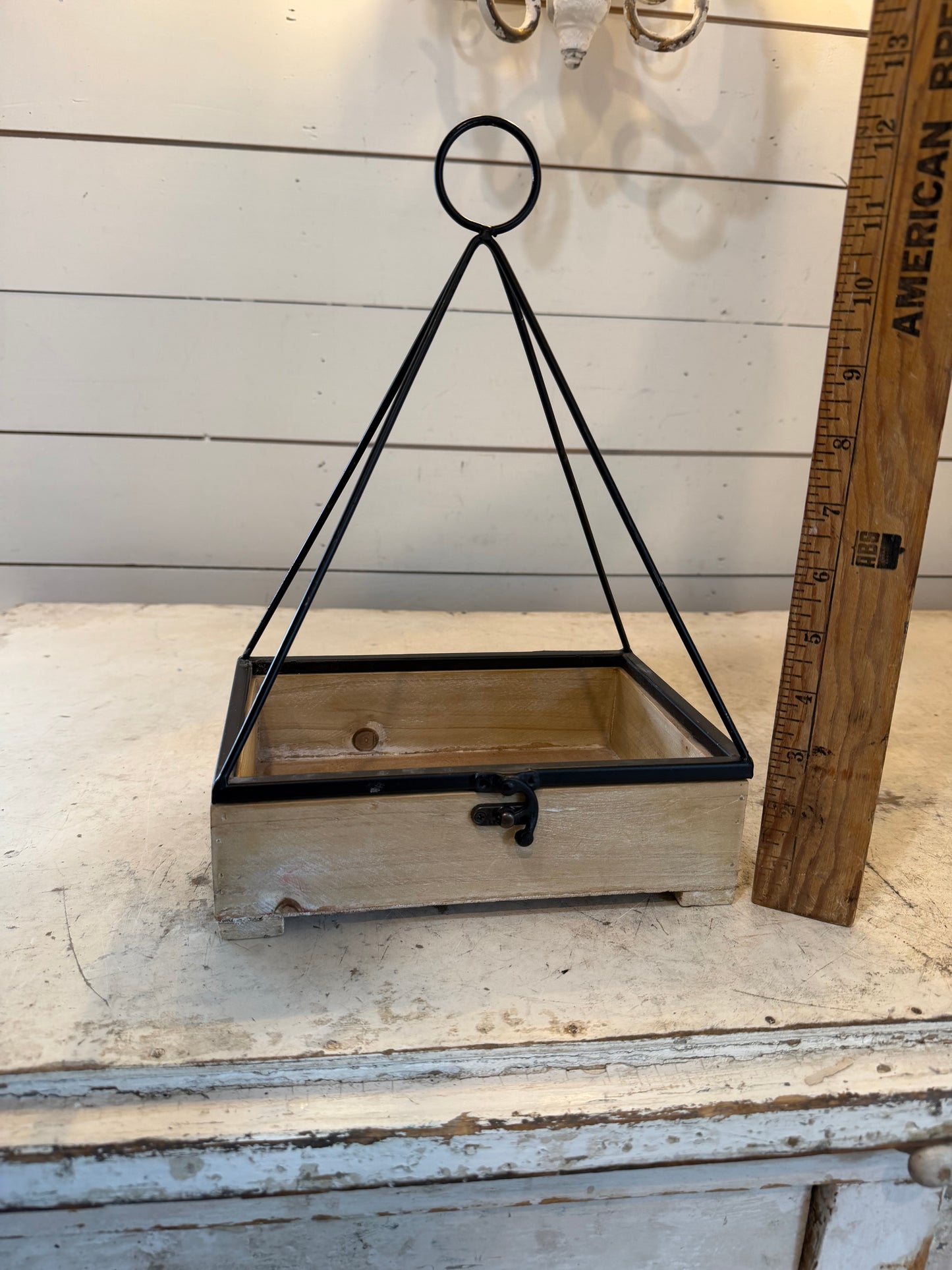 Black Metal and Tan Wood Planter