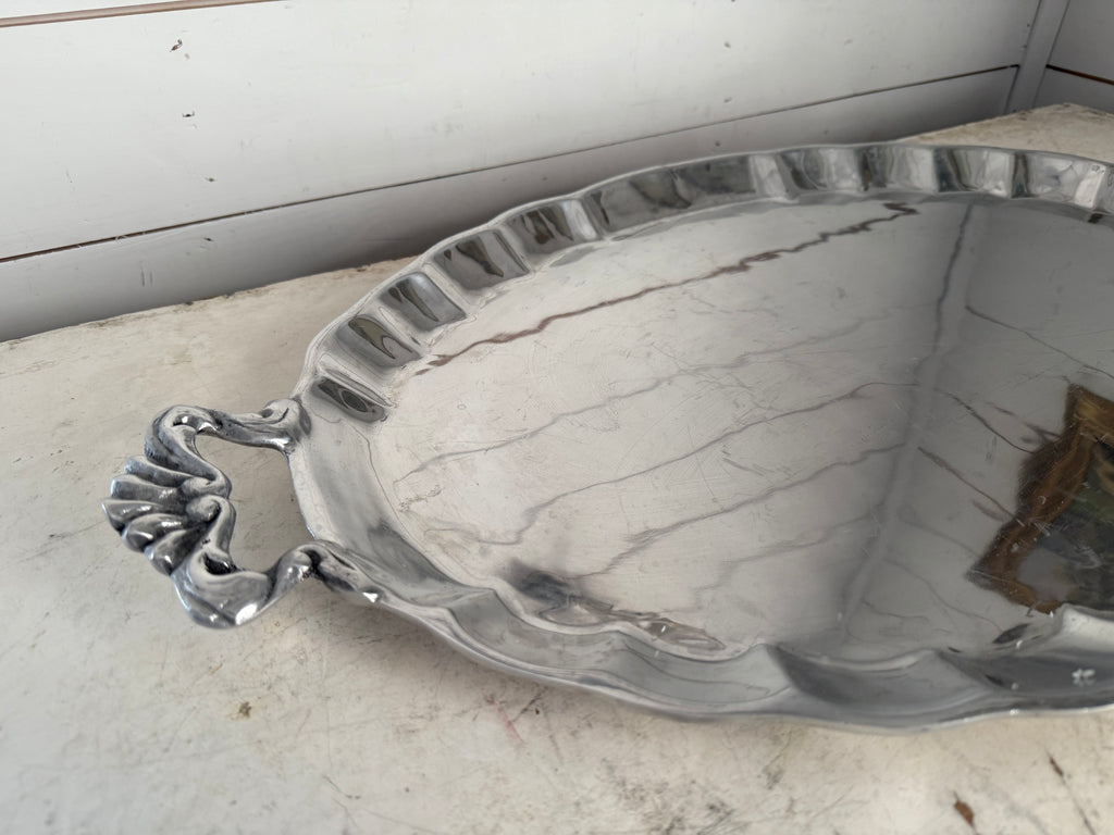 Oversized Victorian Style Polished Aluminum Tray