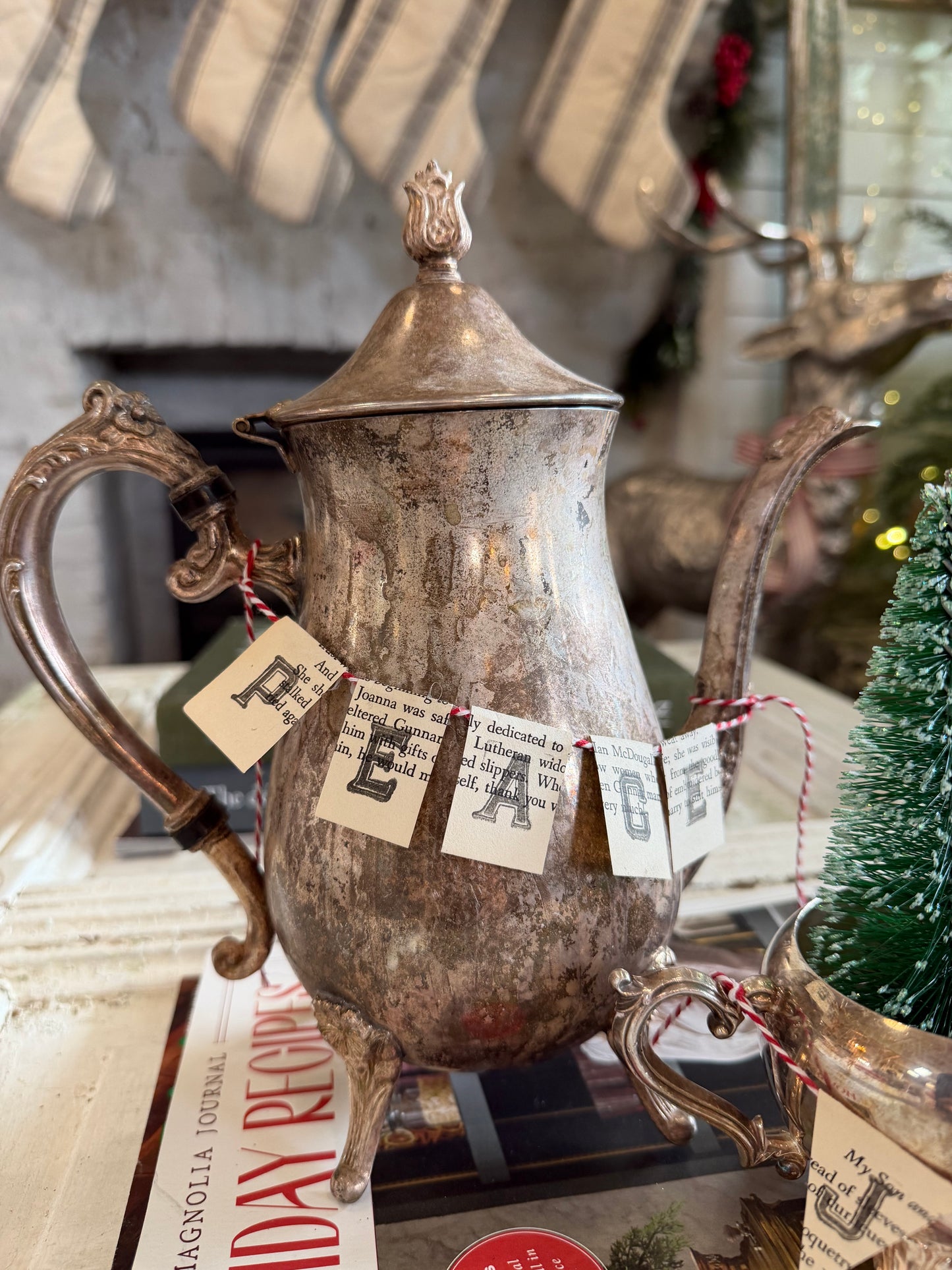 Tarnished Silver Teapots, sugar dishes and creamers with banners sold seperately