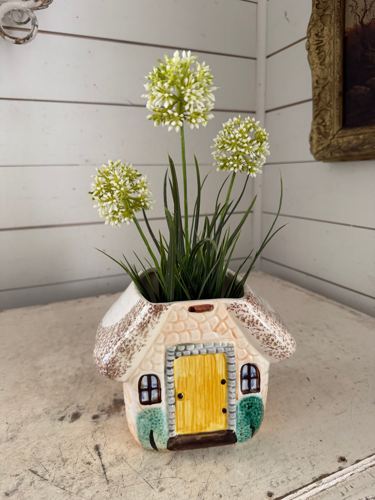 Vintage mid-century 50's 60's UCAGCO HOUSE COTTAGE COOKIE JAR no lid greenery not included
