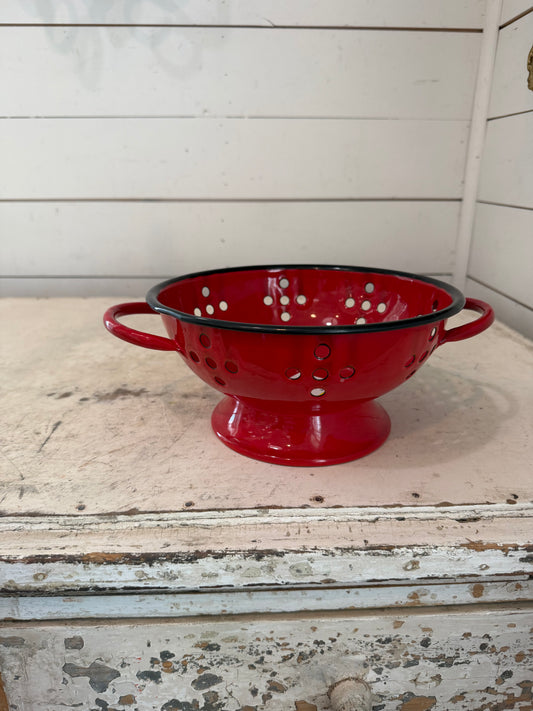 Red enamel colander