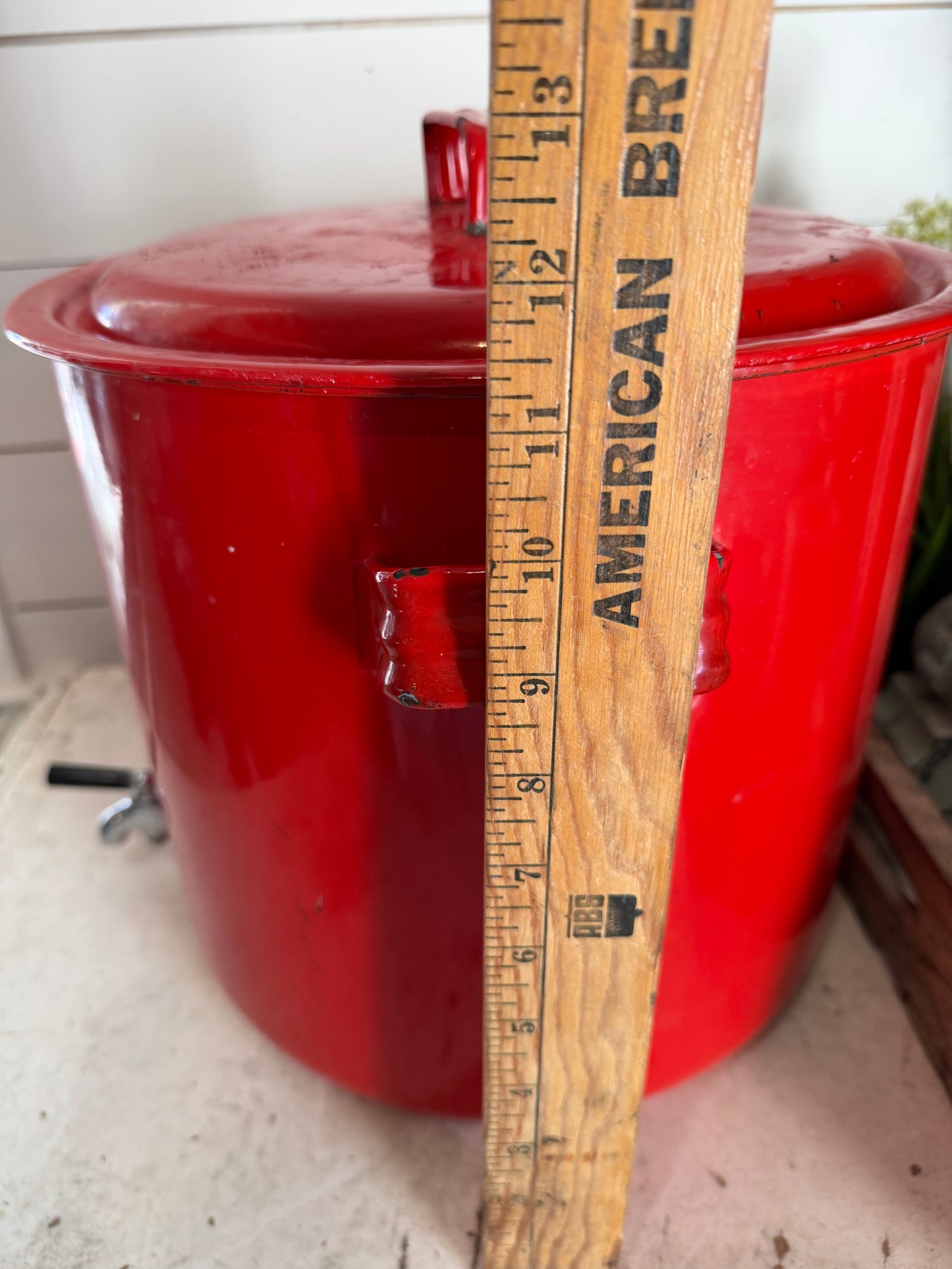 Red Enamelware Drink Beverage Dispenser w Spigot