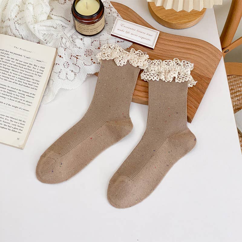 Lace ruffle girl style solid socks