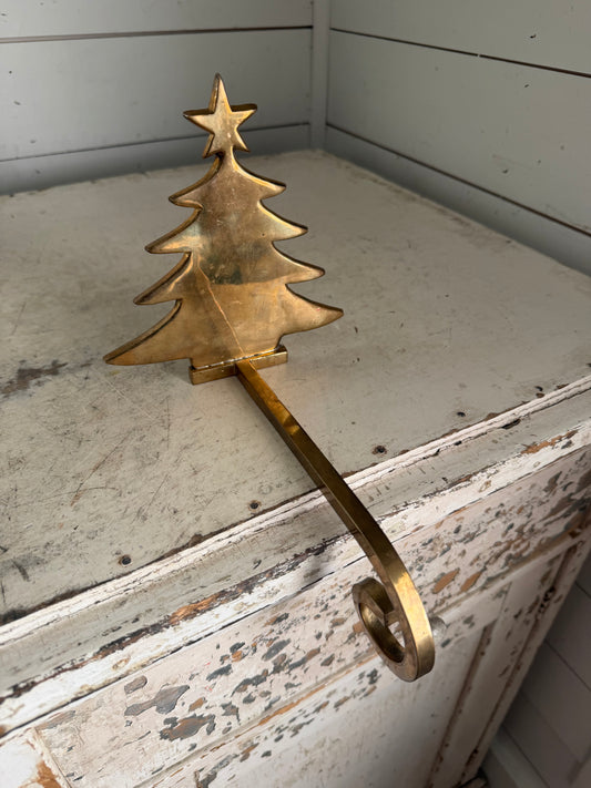 Vintage Solid Brass Christmas Tree Stocking Holder Long Arm