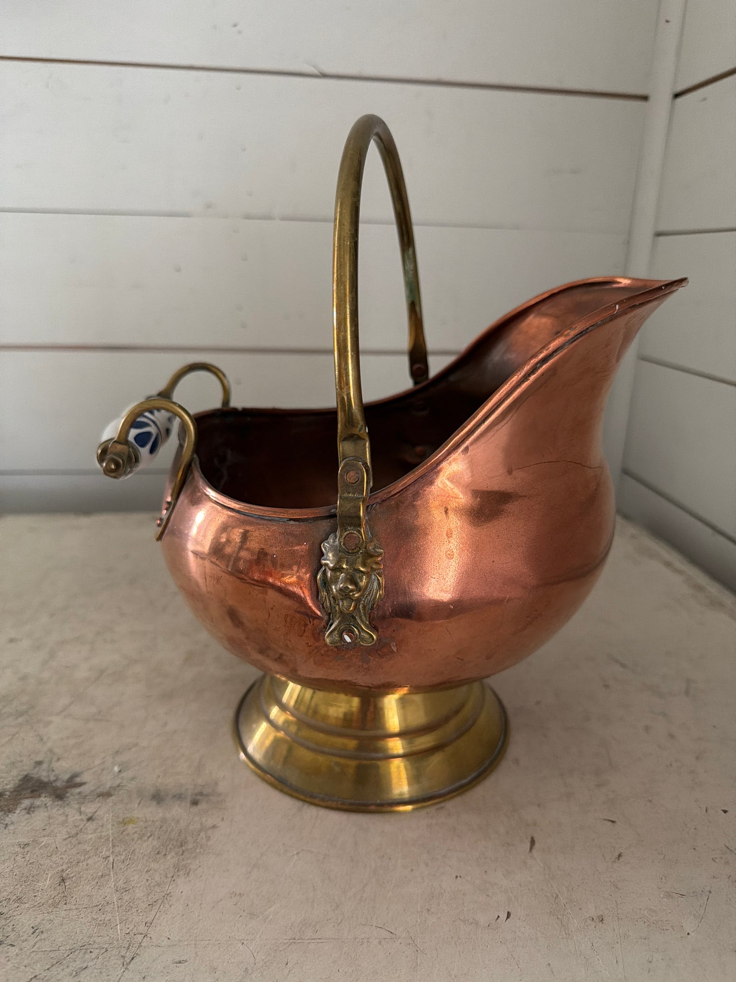 Vintage copper and brass coal scuttle