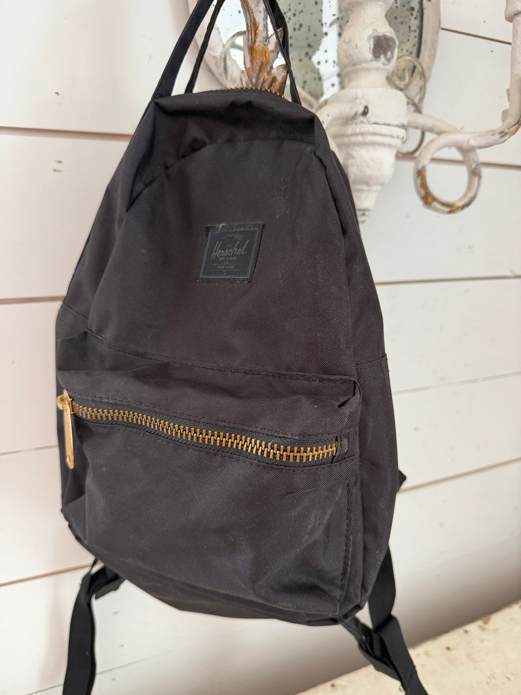 Herschel Nova Mini Black Backpack Gold Hardware Red Stripe Inside