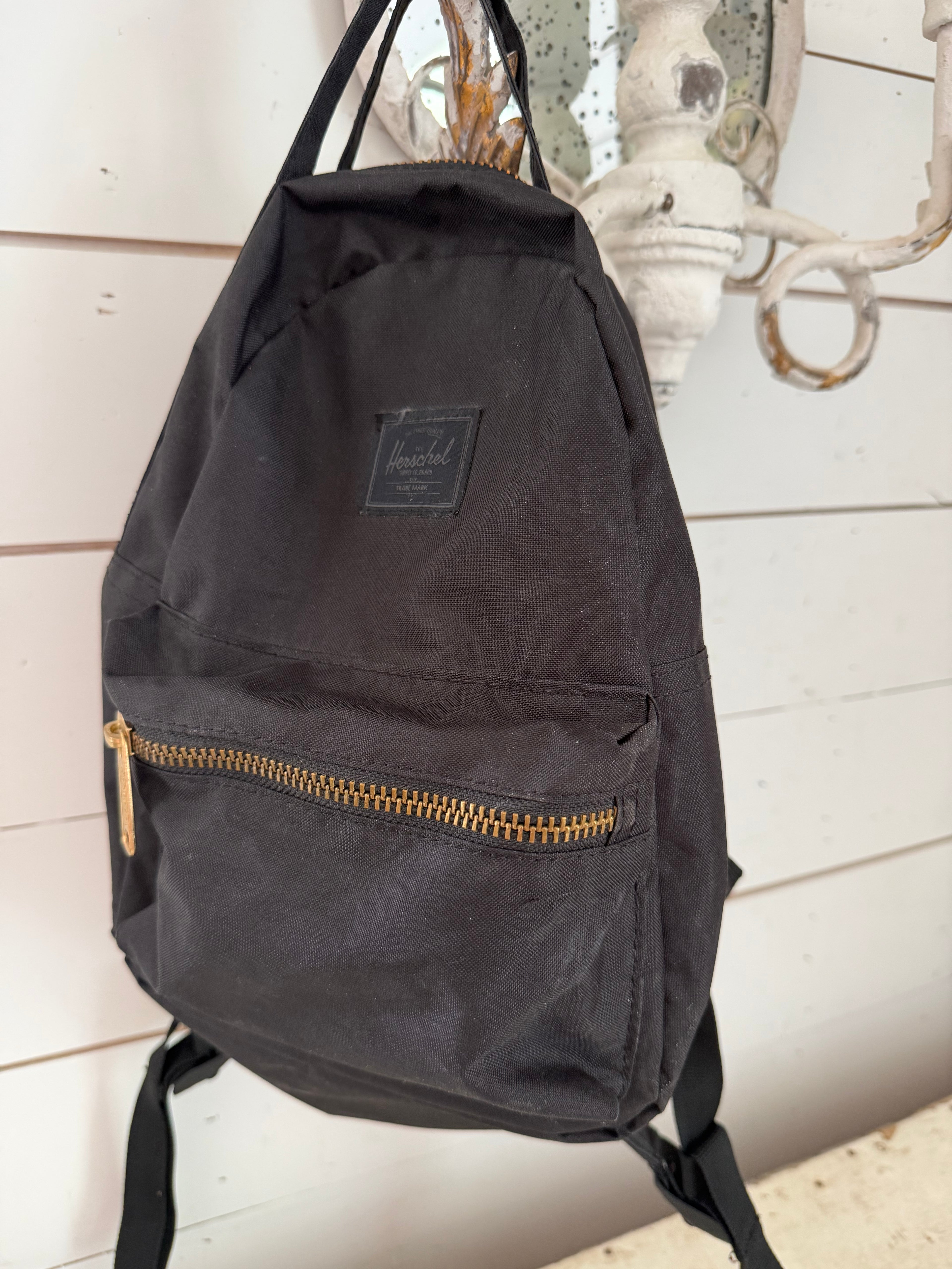 Herschel Nova Mini Black Backpack Gold Hardware Red Stripe Inside