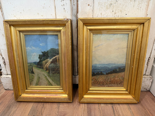 Set of Sir Arthur Lucas Original Oil Paintings in frames with glass 1905 & 1909- French Countryside