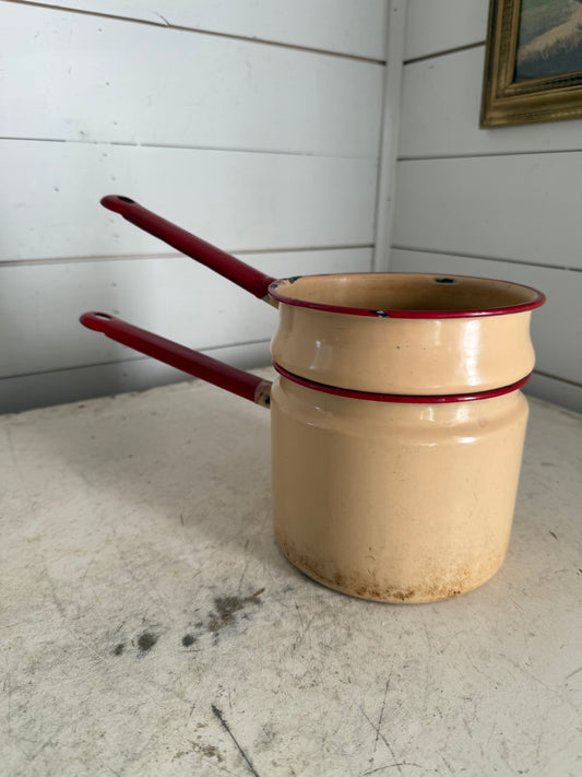 Vintage enamel double boiler missing lid