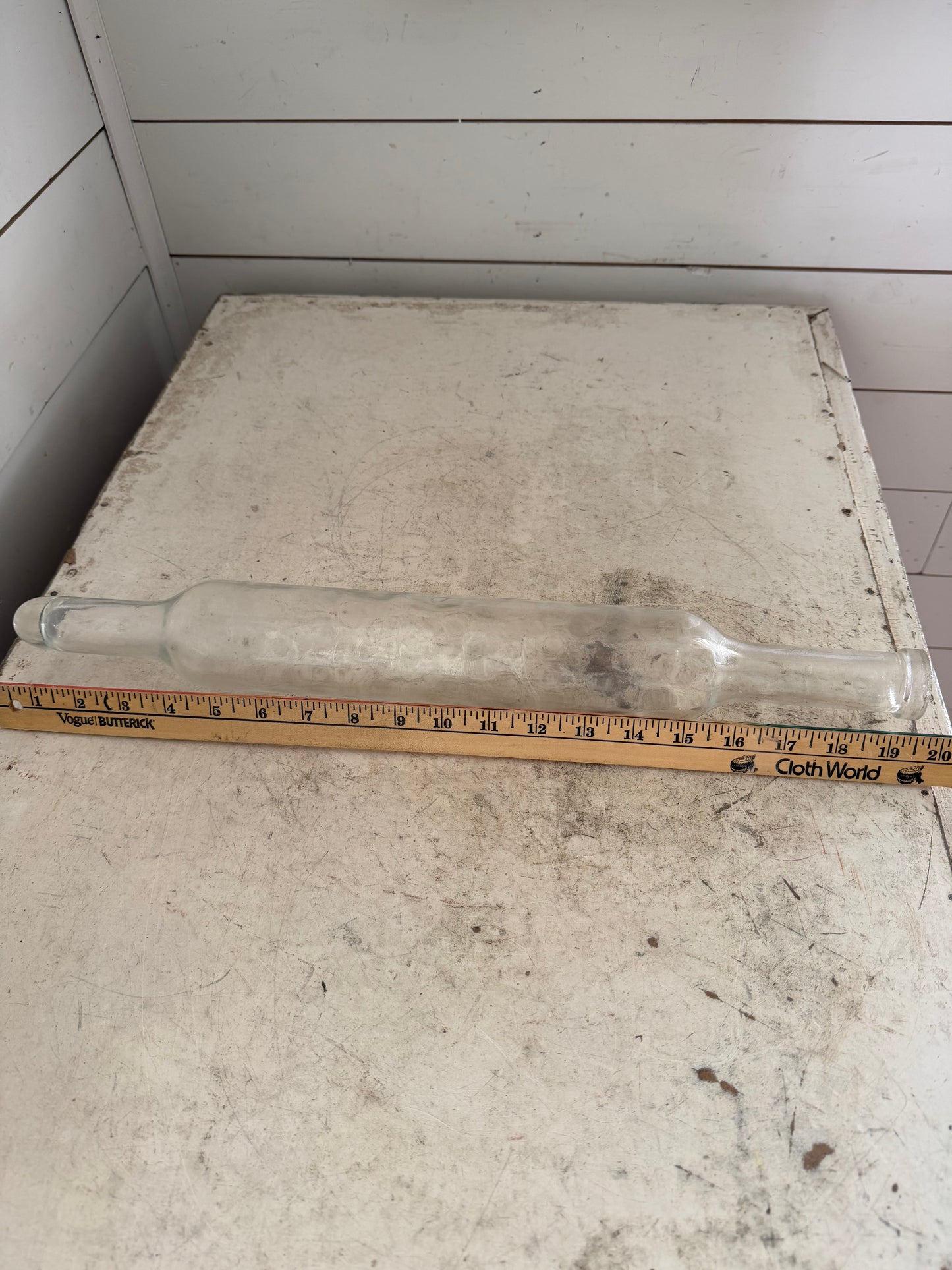 Antique Clear Glass Rolling Pin -Missing Cork Stopper