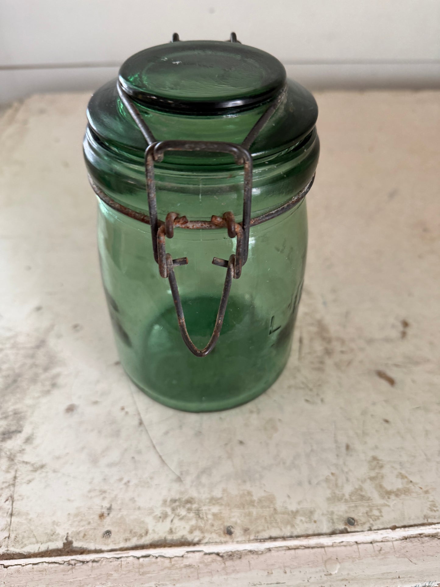 L’ideal 3/4 litre Antique Green Glass Hermetic Canning Jar