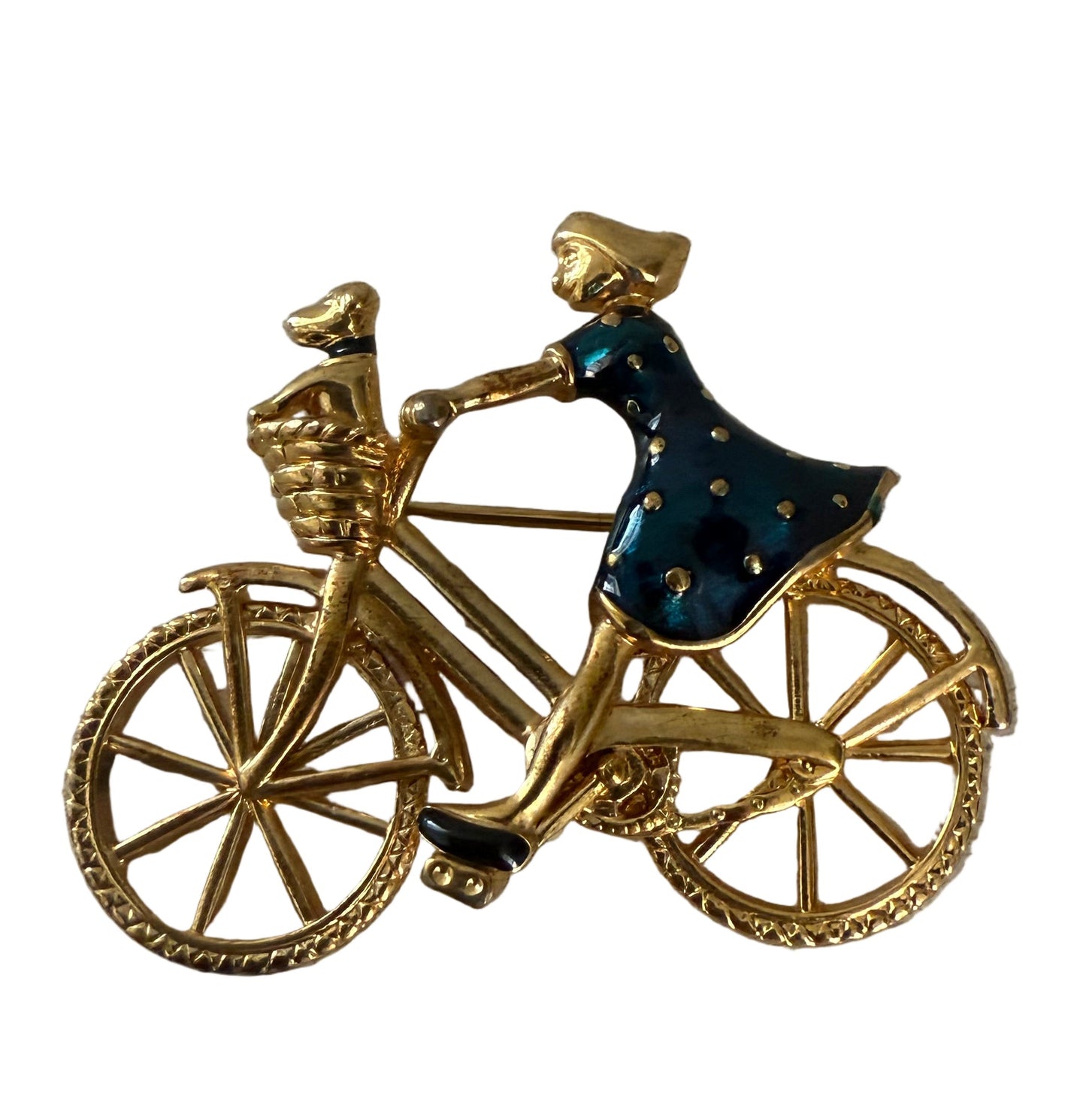 Vintage Cabouchon brooch with gold plating and blue enamel