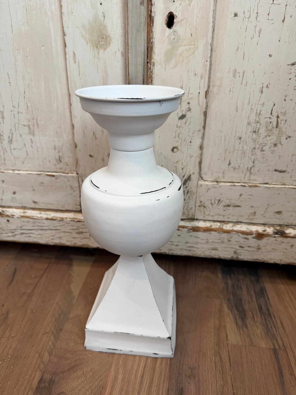 Oversized hand painted white candlestick