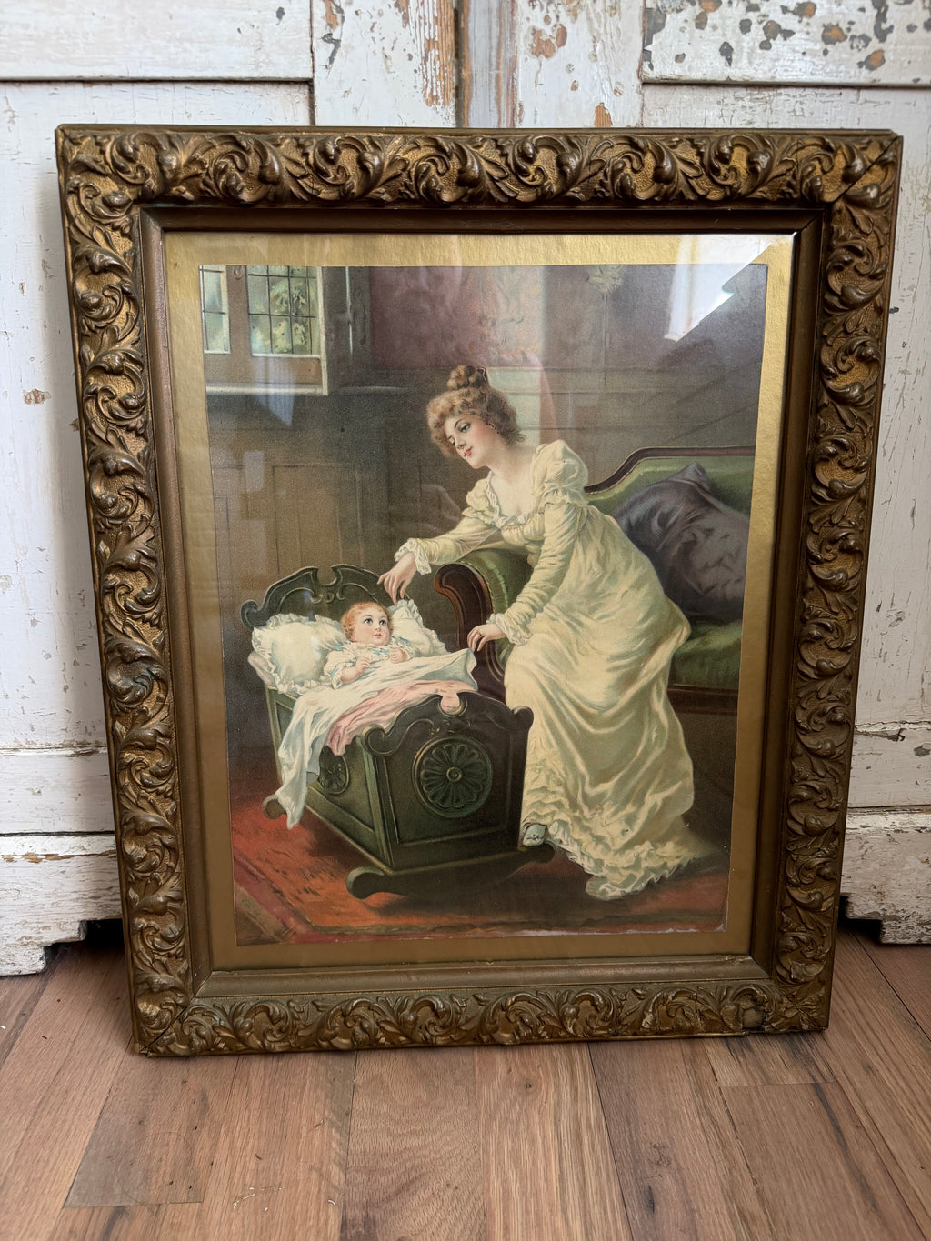 Antique Framed Victorian print titled "Good Night" by English painter Arthur John Elsley