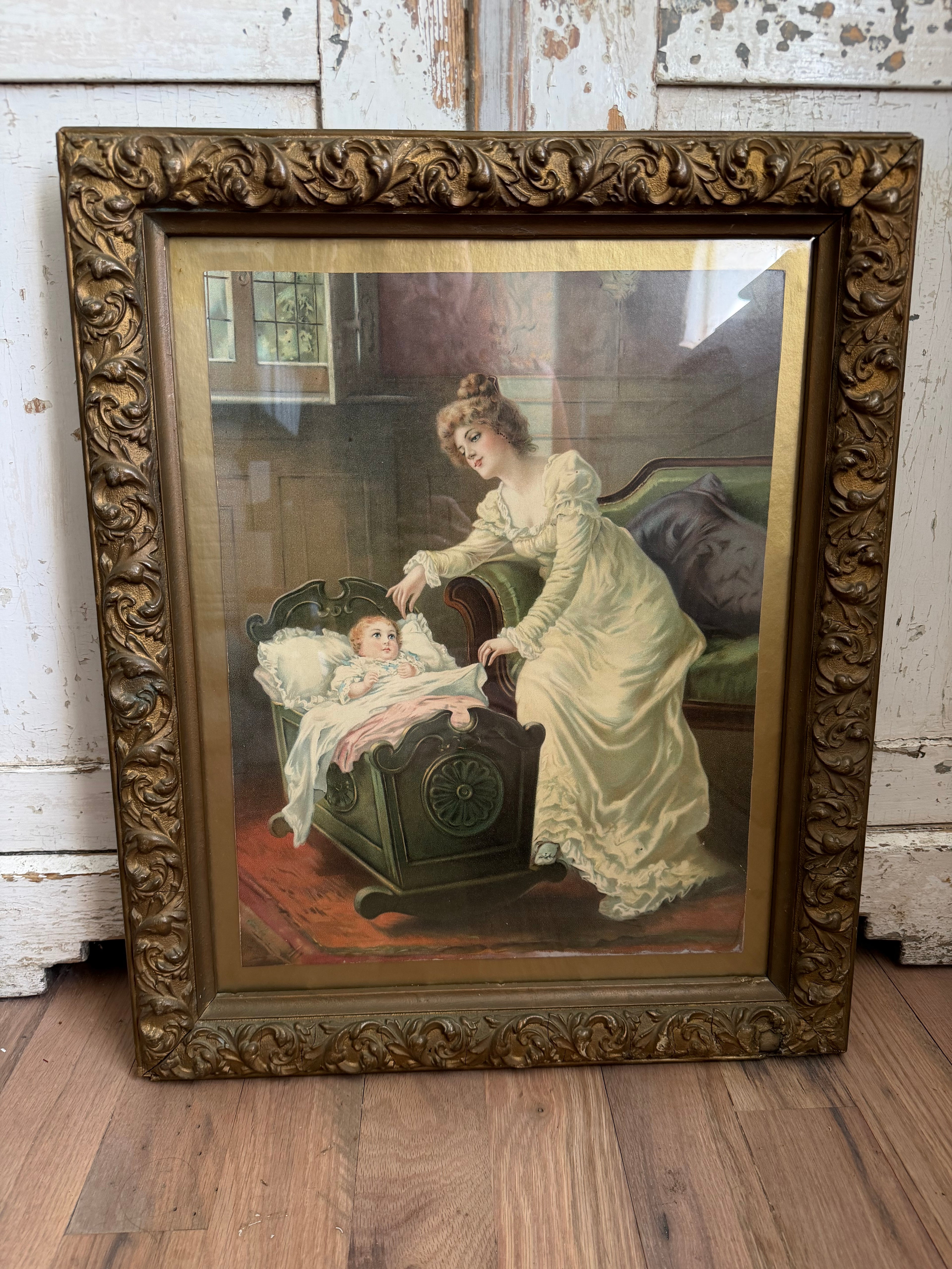 Antique Framed Victorian print titled "Good Night" by English painter Arthur John Elsley