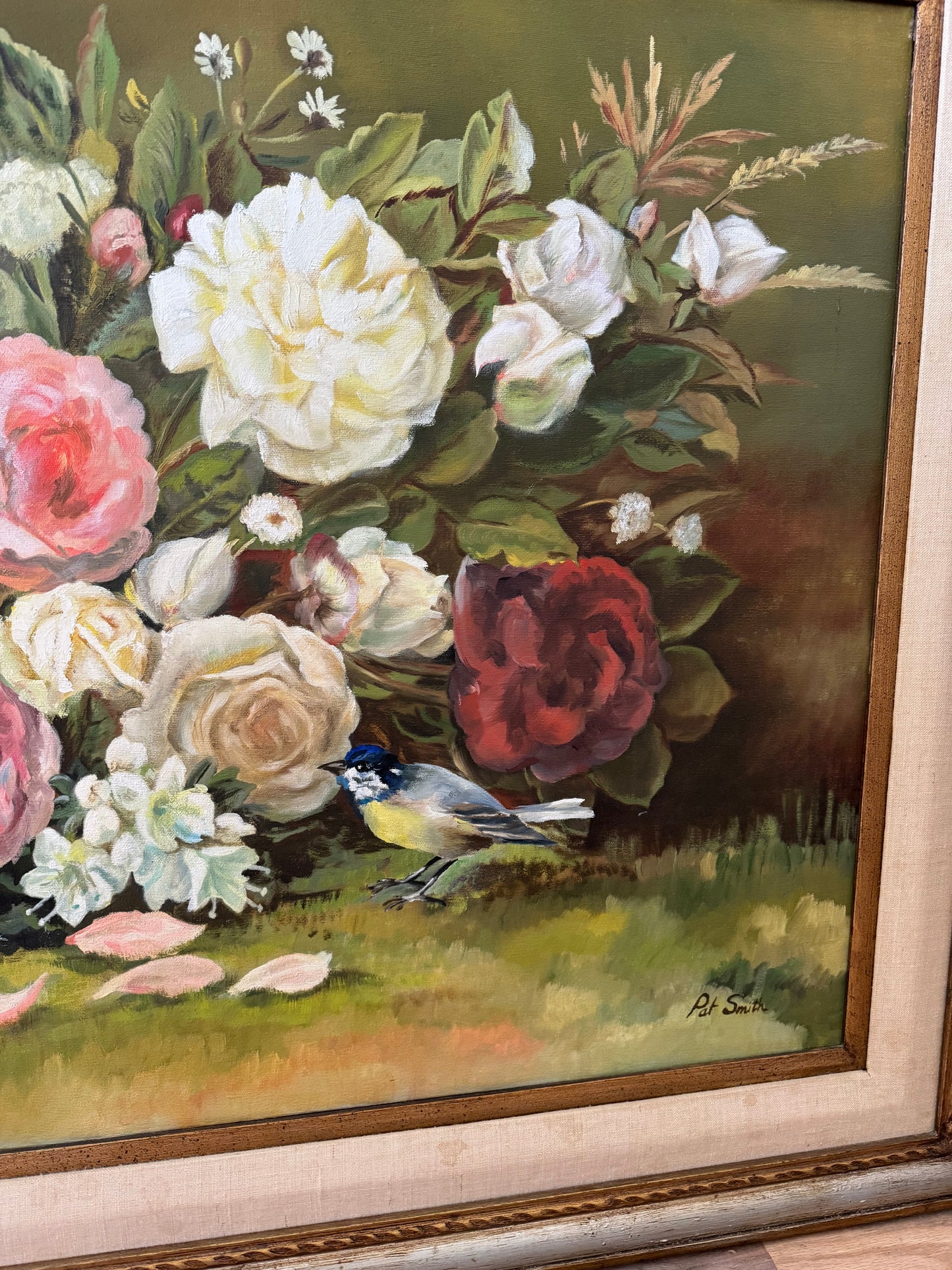 Vintage Original Floral Still Art in Frame 37.5 x 32”