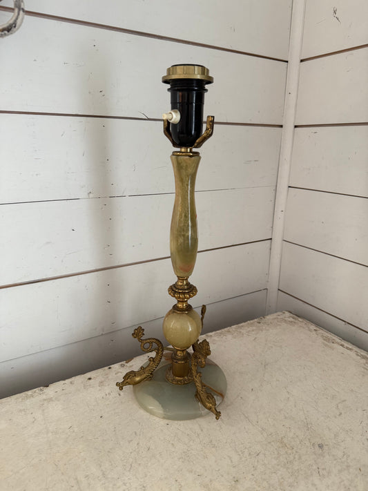 Vintage French onyx marble fish dolphin base table lamp - mid century - would suggest rewiring but it does work