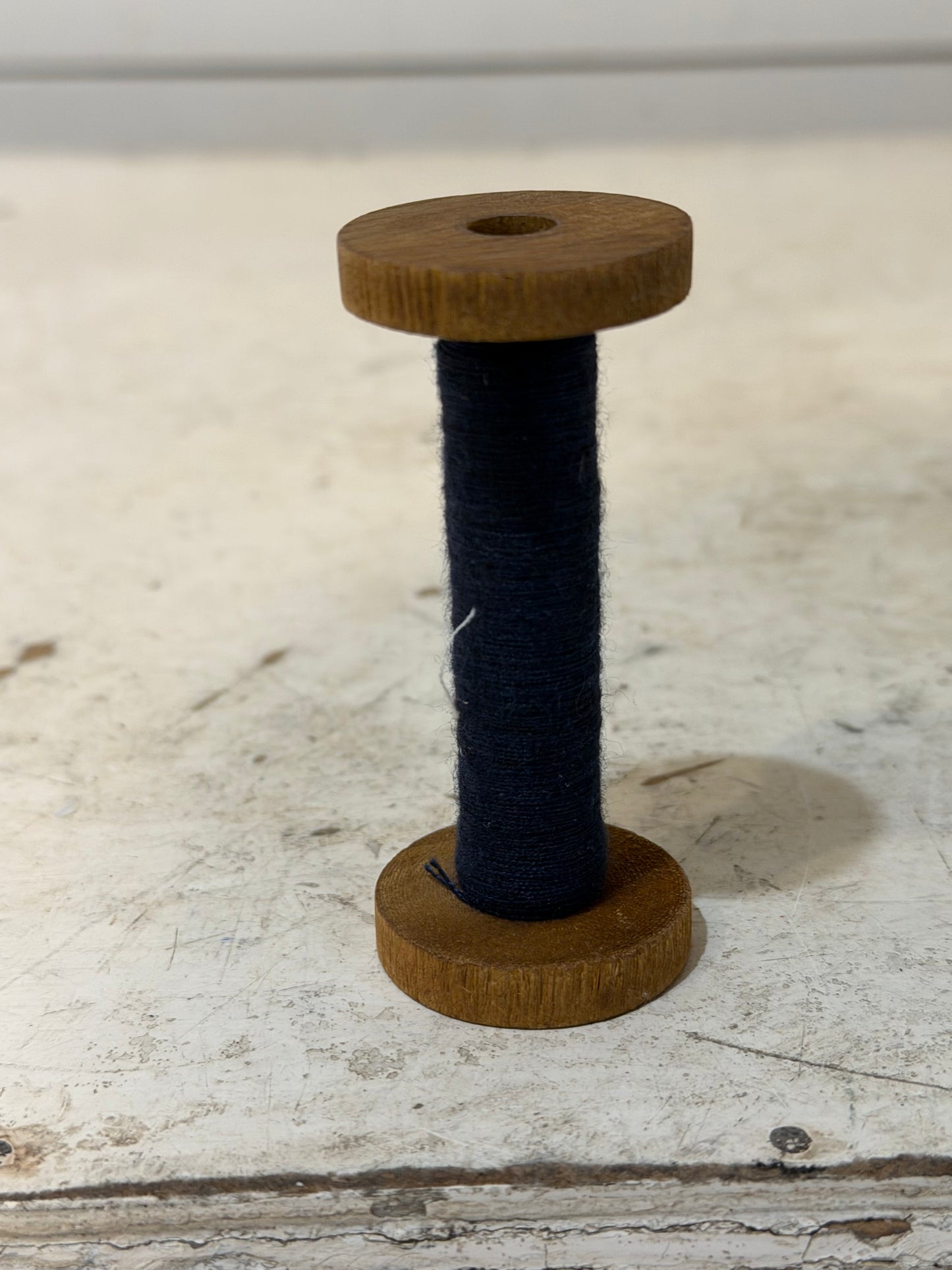 Wood Spool with Navy Blue Thread