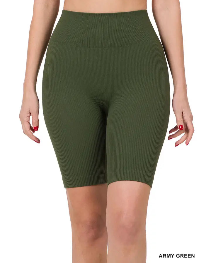 Seamless Ribbed High Waisted Biker Shorts