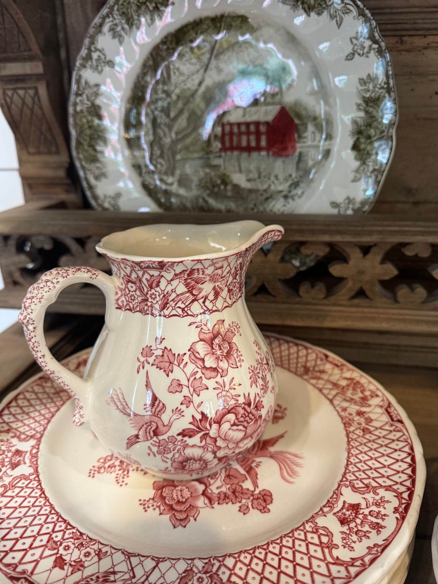 Vintage Mason's Ironstone Stratford Pink Dishes (red) - made in England sold individually